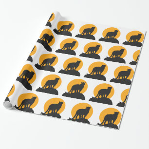 Black panther sunset silhouette wrapping paper