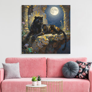 Black Panther under the Full Moon  Canvas Print