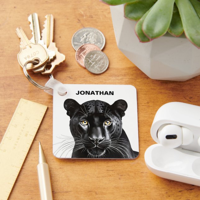 Black Panther Wild Animal Personalised Name Key Ring (Desk)