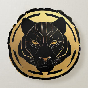 Black Panther with Metallic Details Round Cushion