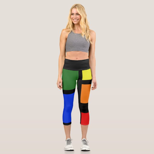 Black pants Colour block bright High Waisted Capri (Front)