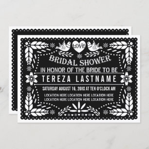 Black papel picado love wedding bridal shower invitation