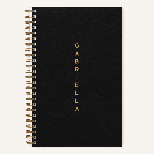  Black Paper Texture & Gold Minimal Name Notebook (Front)