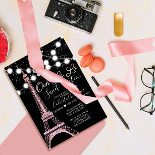 Black Paris Eiffel Tower Glitter Lights Sweet 16 Invitation