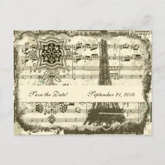 Black Paris Eiffel Tower Music Cream Save the Date Announcement Postcard