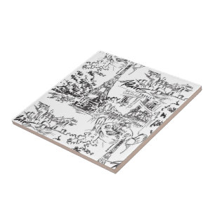 Black Paris Eiffel Tower Toile  Tile