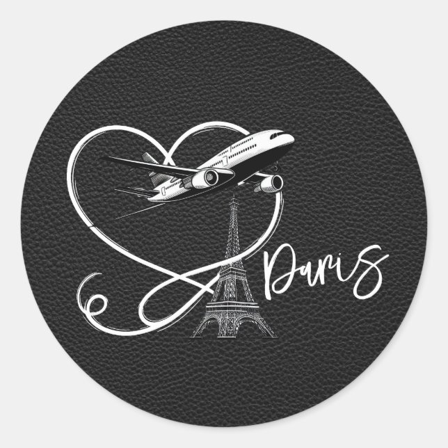 Black Paris Passport  Classic Round Sticker (Front)