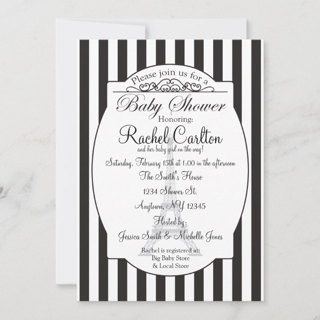Black Paris Theme Baby Shower Invitation (Front)