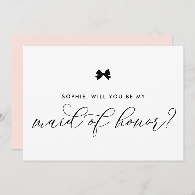 Black Parisian Bow Will You Be My Maid of Honour Invitation (Front/Back)