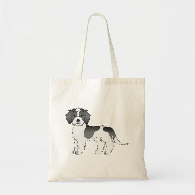Black Parti-colour Mini Goldendoodle Cartoon Dog Tote Bag (Front)