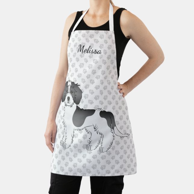 Black Parti-colour Mini Goldendoodle Dog & Name Apron (Insitu)
