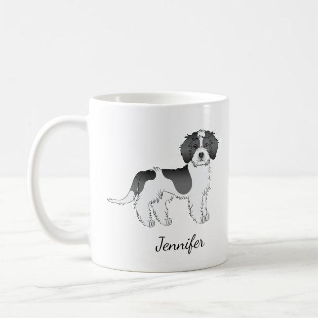 Black Parti-colour Mini Goldendoodle Dog & Name Coffee Mug (Left)