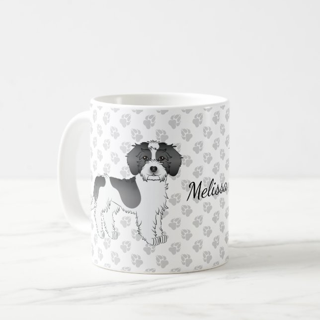 Black Parti-colour Mini Goldendoodle Dog & Name Coffee Mug (Front Left)