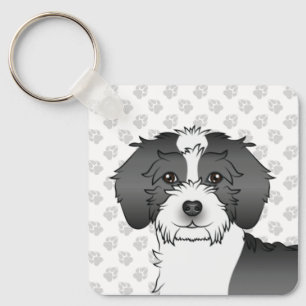 Black Parti-colour Mini Goldendoodle Dog & Name Key Ring