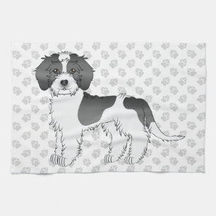 Black Parti-colour Mini Goldendoodle Dog & Paws Tea Towel