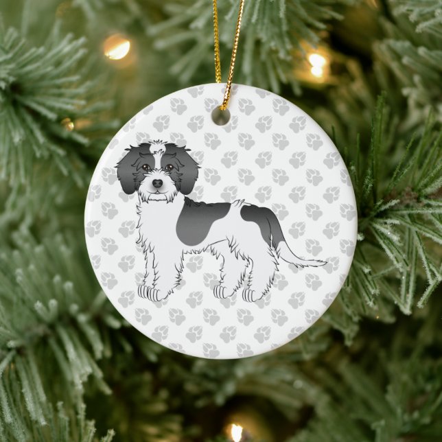 Black Parti-colour Mini Goldendoodle Dog & Text Ceramic Tree Decoration (Tree)