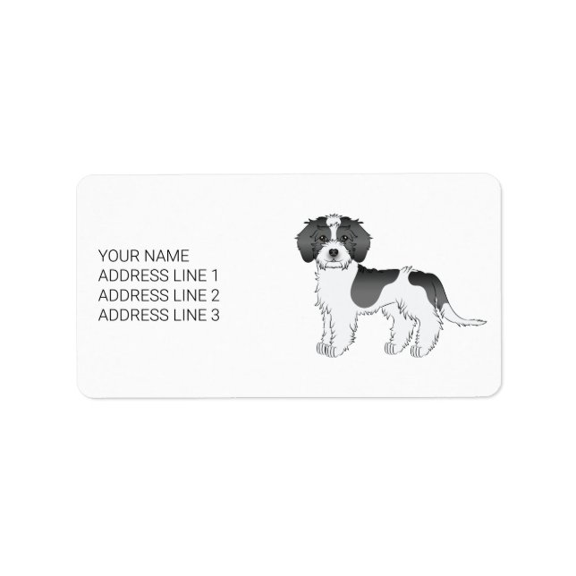 Black Parti-colour Mini Goldendoodle Dog & Text Label (Front)