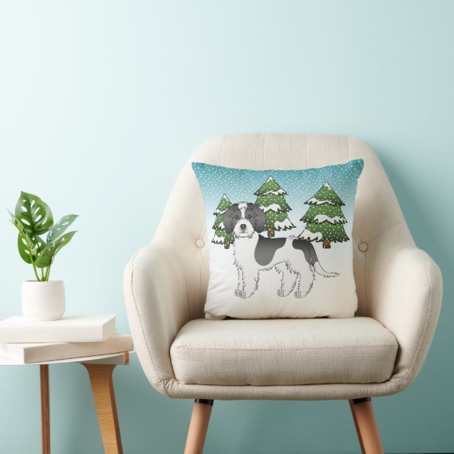 Black Parti-colour Mini Goldendoodle Winter Forest Cushion (Chair)