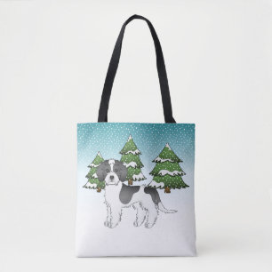 Black Parti-colour Mini Goldendoodle Winter Forest Tote Bag