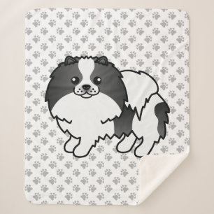 Black Parti-Colour Pomeranian Cartoon Dog & Paws Sherpa Blanket