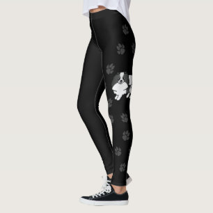 Black Parti-Colour Pomeranian Cartoon Dog With Paw Leggings
