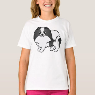 Black Parti-Colour Pomeranian Cute Cartoon Dog T-Shirt