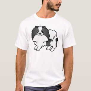 Black Parti-Colour Pomeranian Cute Cartoon Dog T-Shirt