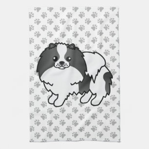 Black Parti-Colour Pomeranian Cute Dog & Paws Tea Towel