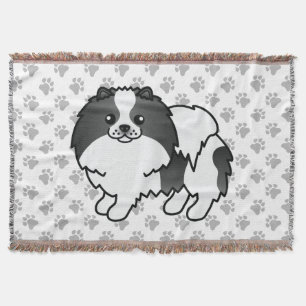 Black Parti-Colour Pomeranian Cute Dog & Paws Throw Blanket