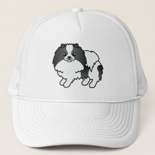 Black Parti-Colour Pomeranian Dog Illustration Trucker Hat