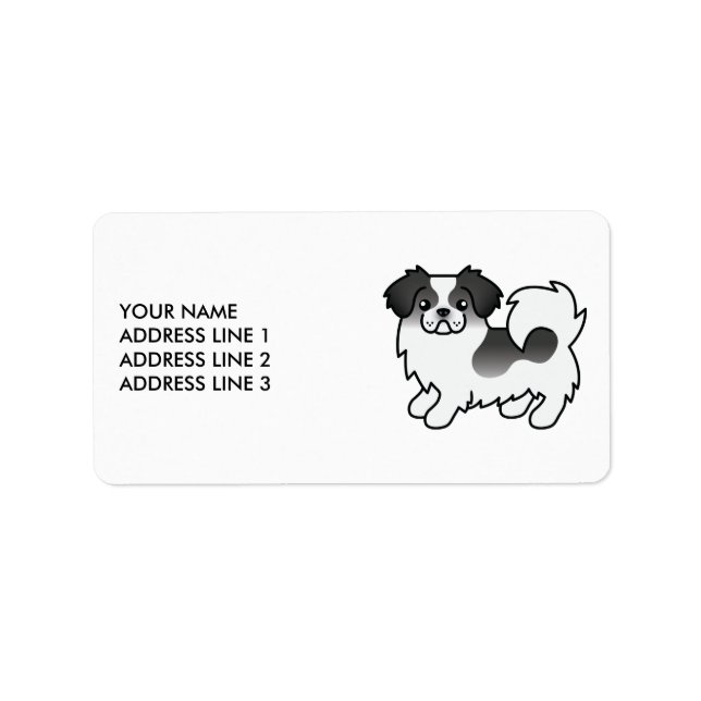Black Parti-Colour Tibetan Spaniel Cute Dog & Text Label (Front)