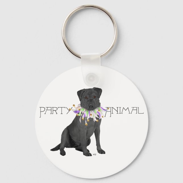 Black Party Animal Labrador Retriever Key Ring (Front)