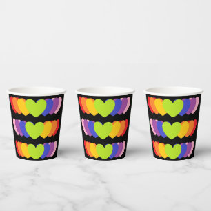 Black Party Drink Cups With Rainbow Hearts