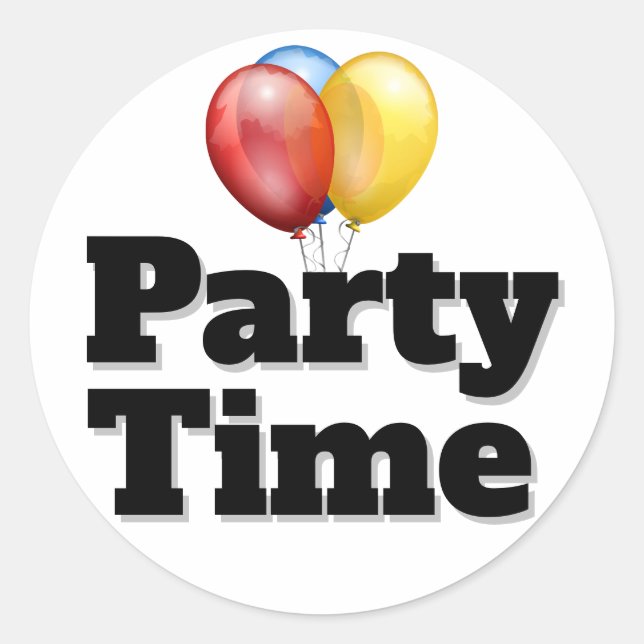 Black Party Time Balloons Classic Round Sticker (Front)