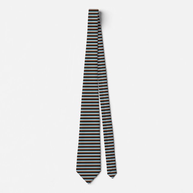 Black, Pastel Blue and Brown Stripes Tie (Front)