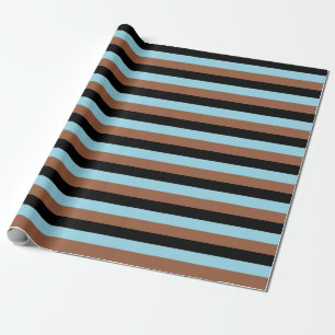 Black, Pastel Blue and Brown Stripes Wrapping Paper
