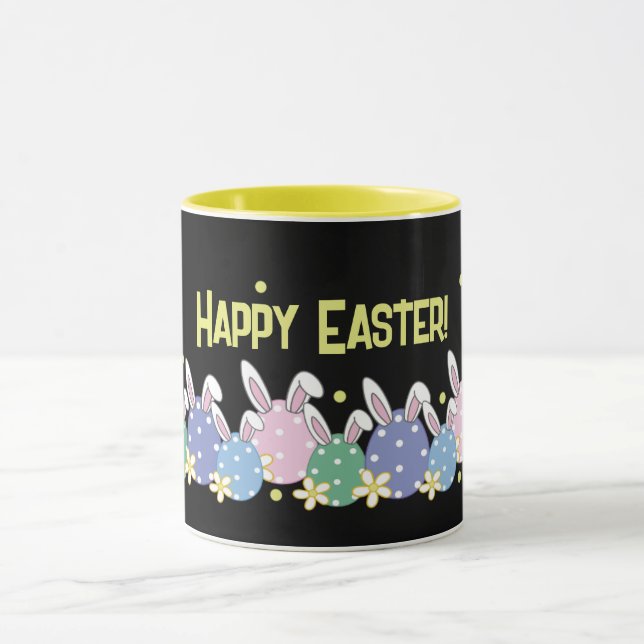 Black & Pastel Happy Easter Mug - Bunny Ear Eggs (Center)