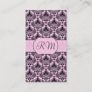 Black & Pastel Pink Elegant Vintage Floral Damask Business Card