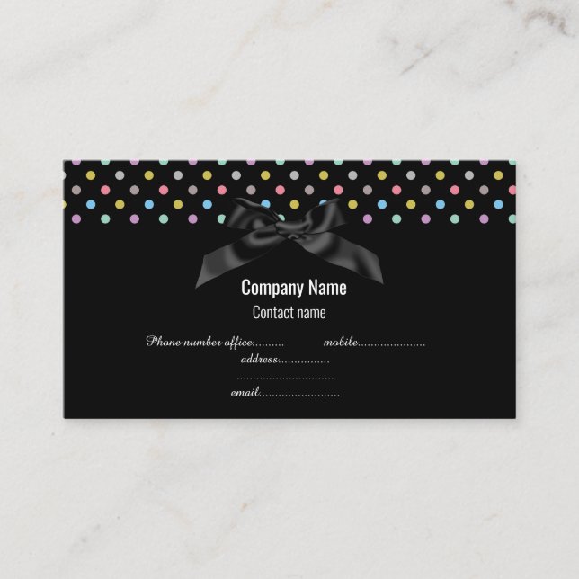 Black Pastel Spot BOW BUSINESS CARD (Front)
