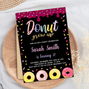 Black Pastil Colour Doughnut Birthday Invitations