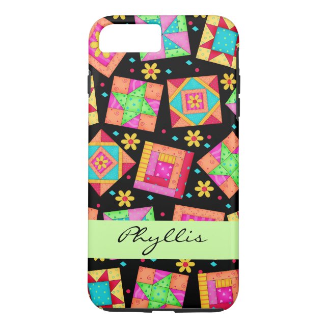 Black Patchwork Quilt Block Name Personalised Case-Mate iPhone Case (Back)