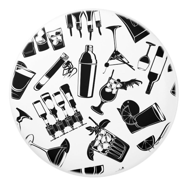 Black Pattern Cocktail Bar Ceramic Knob (Front)