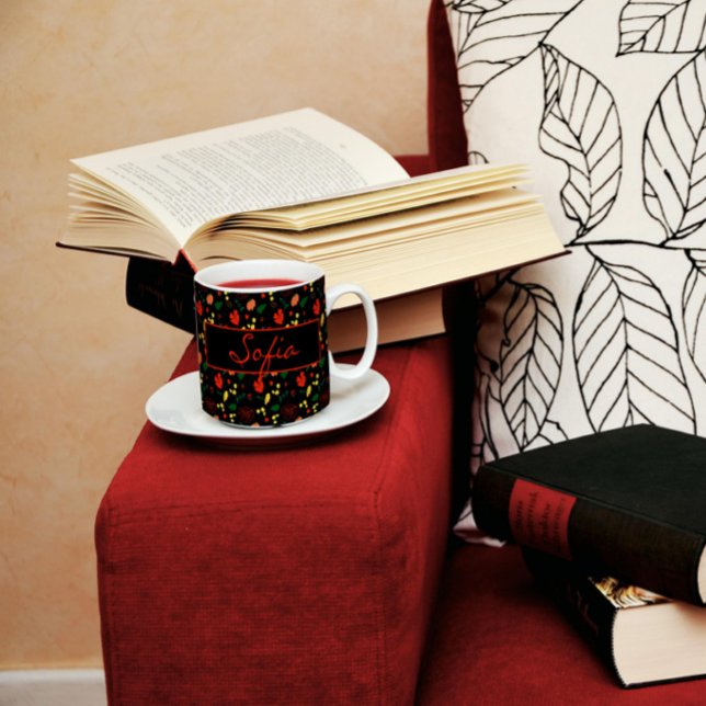 Black pattern colour wildflowers poppy  coffee mug (Creator Uploaded)