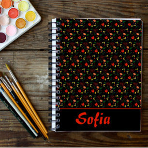 Black pattern floral poppy wildflowers planner