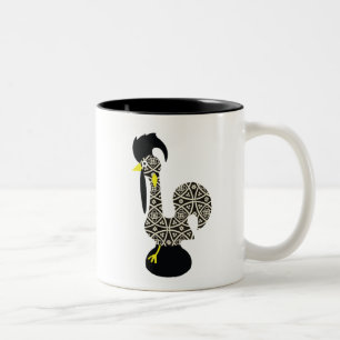 Black Pattern, Galo de Barcelos Two-Tone Coffee Mug