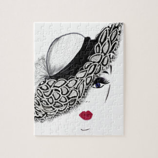 black pattern Hat Lady Jigsaw Puzzle