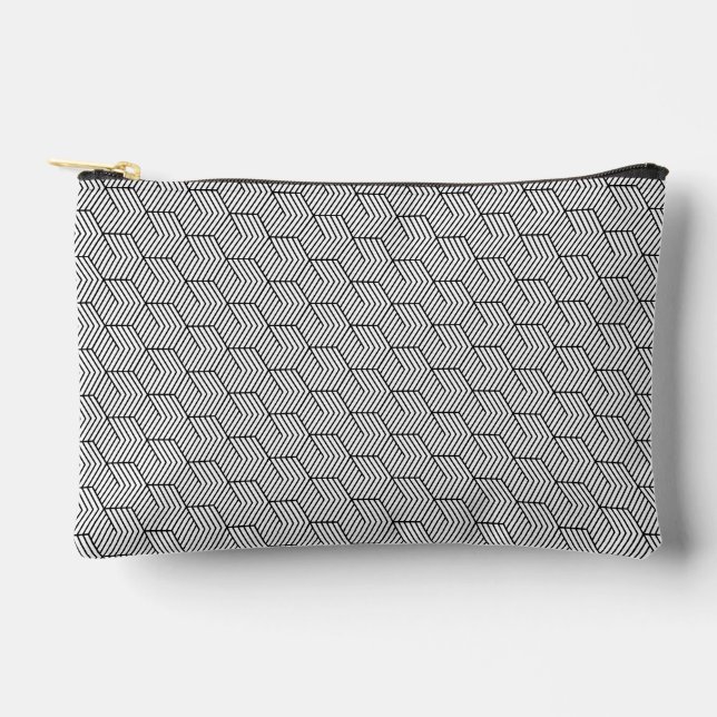 Black Pattern Line Cube Geometry Simple Accessory Pouch (Front)