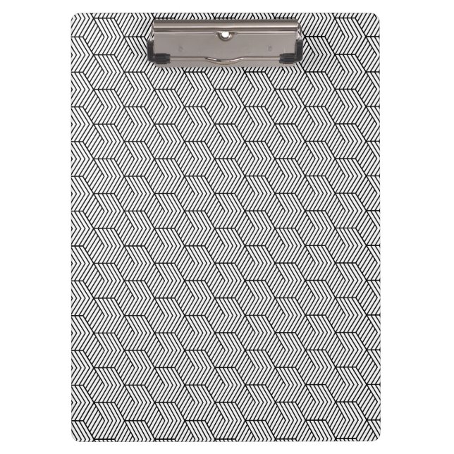 Black Pattern Line Cube Geometry Simple Clipboard (Front)