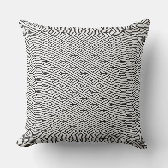 Black Pattern Line Cube Geometry Simple Cushion (Front)