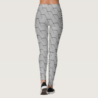 Black Pattern Line Cube Geometry Simple Leggings